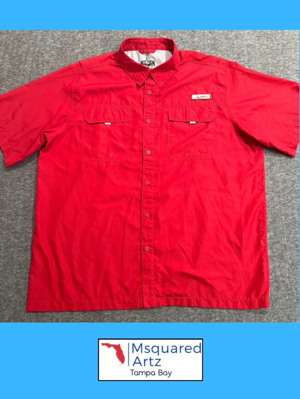 Habit Men's Red UPF 40+ Performance Fishing Shirt XL Short Sleeve Button Up